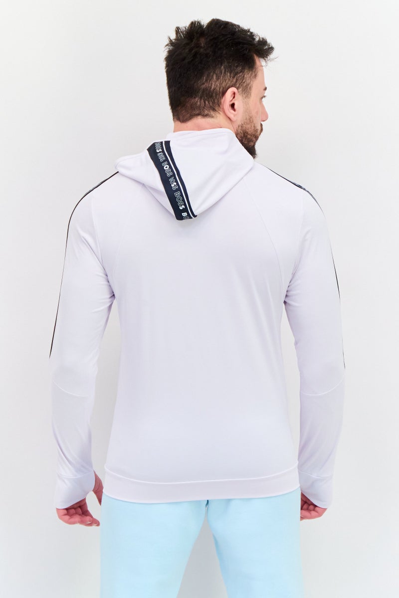 HUGO BOSS - Men Hooded Brand Logo Sweatshirt, White - Image 1