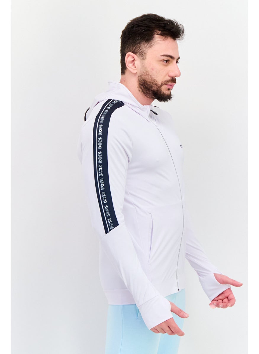 HUGO BOSS - Men Hooded Brand Logo Sweatshirt, White - Image 1