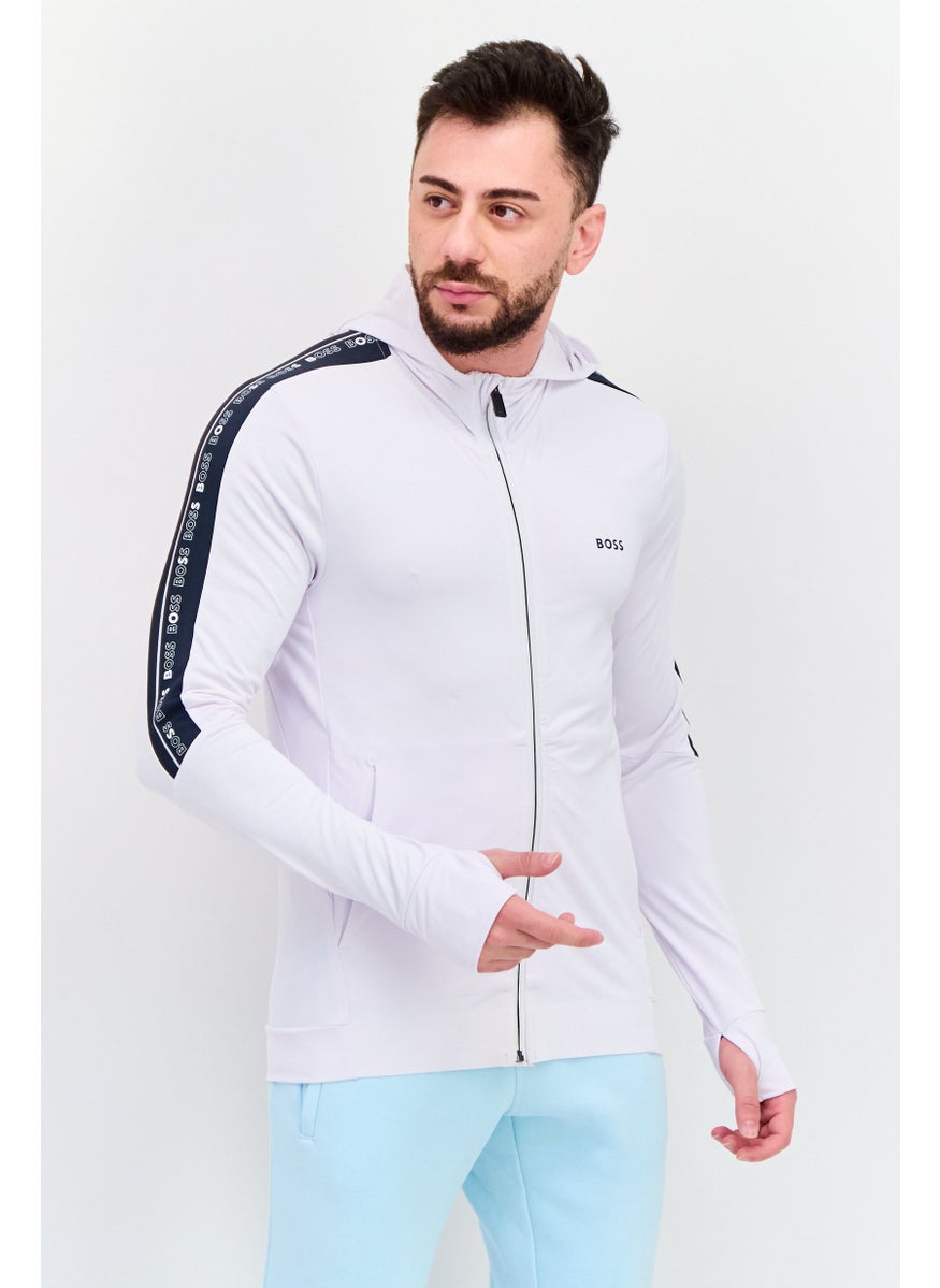 HUGO BOSS - Men Hooded Brand Logo Sweatshirt, White - Image 1