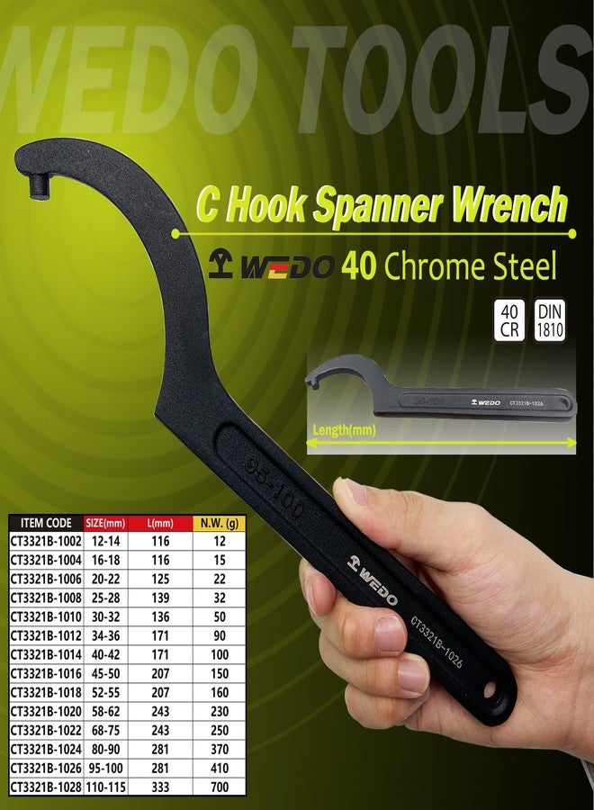 WEDO Jumbo Hook Wrench with Pin, Hook Spanner Tools, C-Shape Wrench, One-time Die-forged and Durable, High Anti-Rust, 40 Chrome Steel, DIN and GB Standard, Size 12-14mm, Length 116mm - Image 2