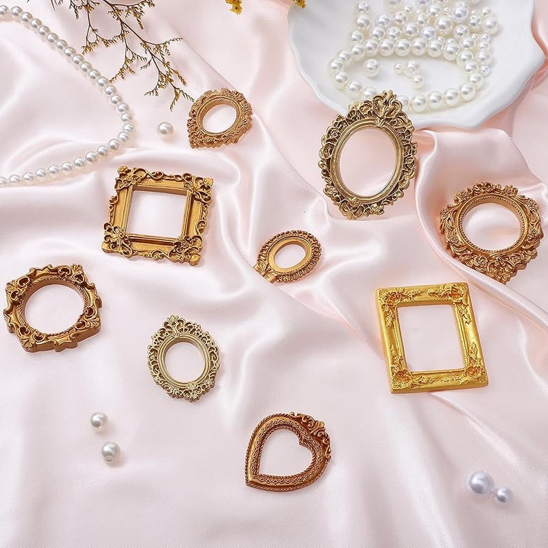 Nogeqi 9PCS Mini Gold Frames, Small Gold Picture Frames, Oval Rectangle Antique Resin Vintage Picture Frame Set for DIY  Holiday Party Hotel Photo Jewelry Display Decoration (Assorted Styles) - Image 5