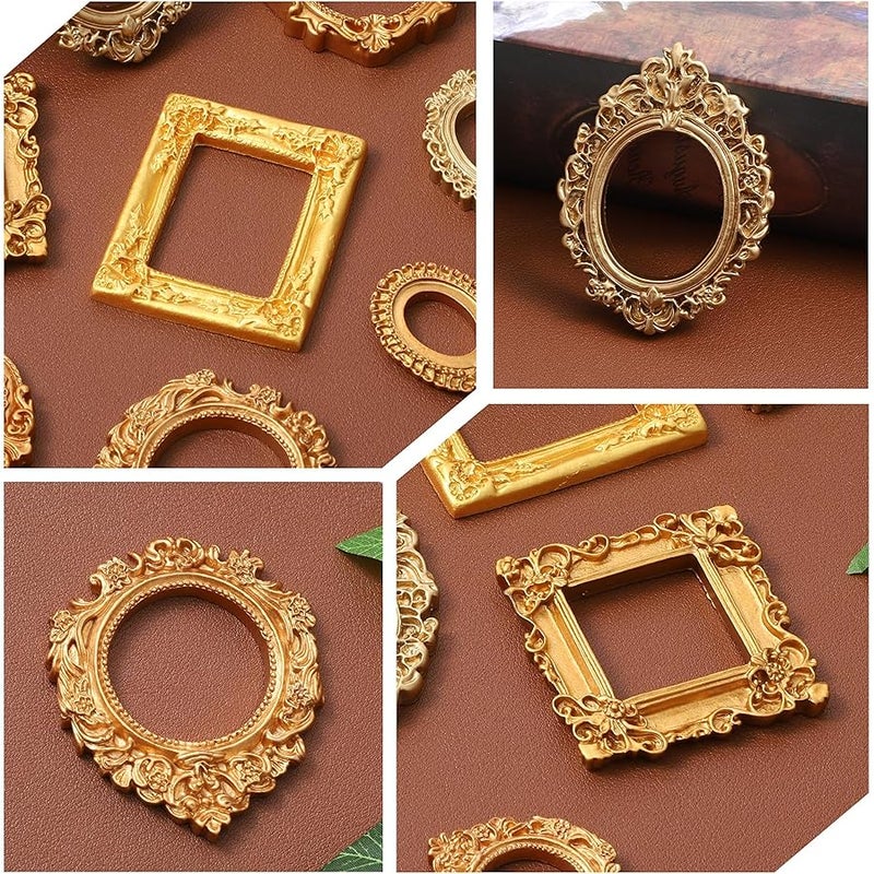 Nogeqi 9PCS Mini Gold Frames, Small Gold Picture Frames, Oval Rectangle Antique Resin Vintage Picture Frame Set for DIY  Holiday Party Hotel Photo Jewelry Display Decoration (Assorted Styles) - Image 4