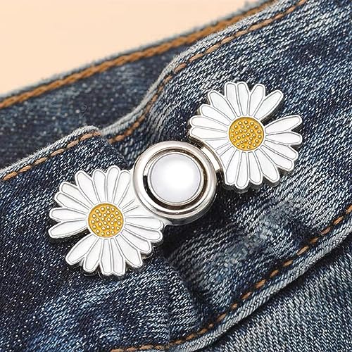 HEAVY DRIVER® 2pcs Pant Waist Tightener, Adjustable Waist Buckle Set, Extra Button for Jeans to Make Tighter, Instant Jeans Button Pins for Pants Jeans Skirts, No Sewing Required (Daisy Flower - W) - Image 2