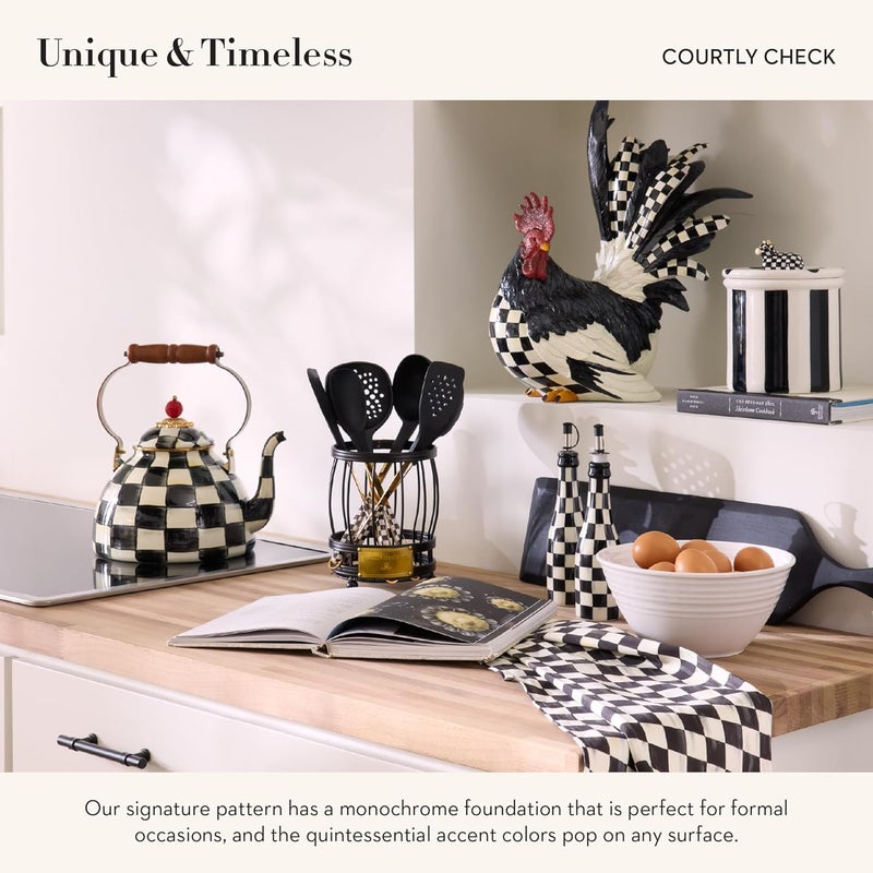 mackenzie childs ملاعق مطبخ سيليكون مكنزي تشايلدز مع فتحة للطهي باللونين الأسود والأبيض بتصميم فحص محكمة - Image 3