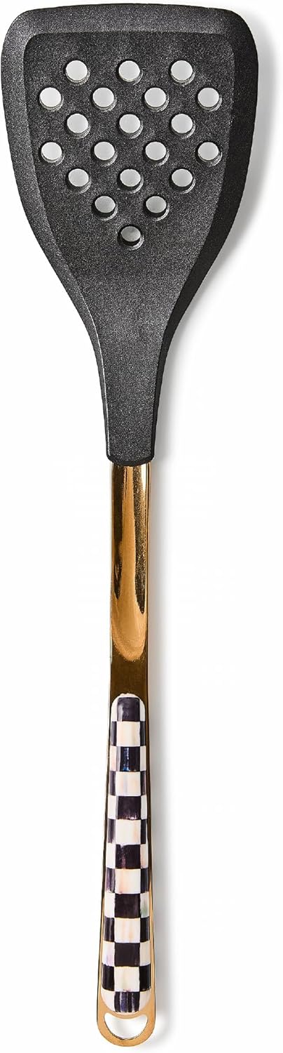 mackenzie childs ملاعق مطبخ سيليكون مكنزي تشايلدز مع فتحة للطهي باللونين الأسود والأبيض بتصميم فحص محكمة - Image 1