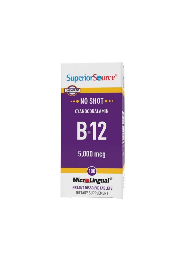 No Shot Vitamin B12 Cyanocobalamin 5000 Mcg Quick Dissolve Sublingual Tablets 100 Count B12 Supplement To Increase Metabolism And Energy Production Nervous System Support Non Gmo