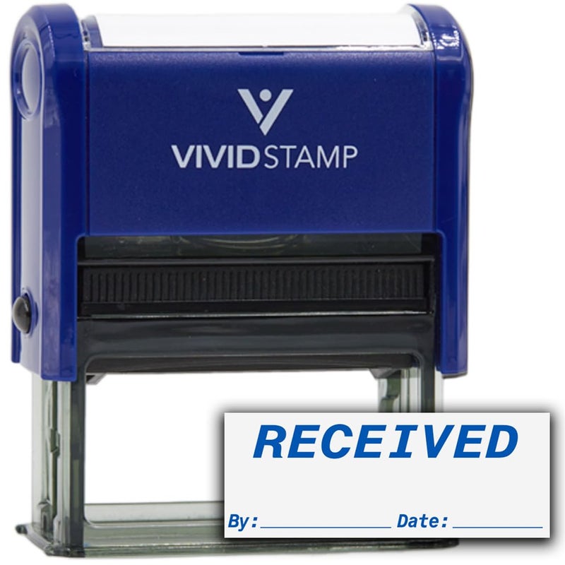 Received by Date Self Inking Rubber Stamp Blue Ink XLarge