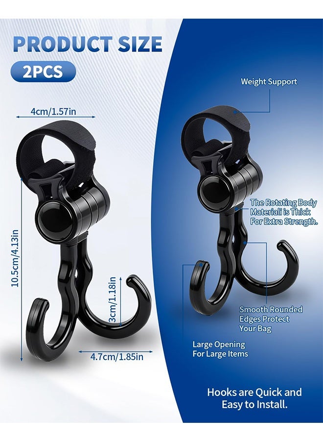 Quantum 4 Pack 360 Degree Rotatable Stroller Hooks - Heavy Duty Double S Shape Stroller Bag Hooks - Universal Adjustable Strap Shopping Organizer Hooks for Baby Stroller Wheelchair Shopping Cart Walker to Hang Diaper Bags & Handbags (Black) - Image 2