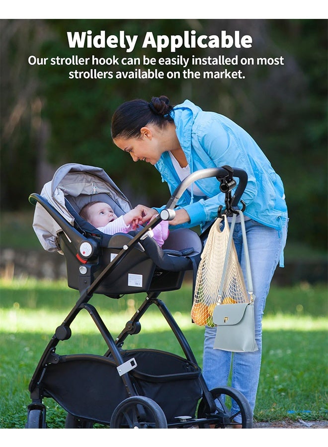 Quantum 4 Pack 360 Degree Rotatable Stroller Hooks - Heavy Duty Double S Shape Stroller Bag Hooks - Universal Adjustable Strap Shopping Organizer Hooks for Baby Stroller Wheelchair Shopping Cart Walker to Hang Diaper Bags & Handbags (Black) - Image 5