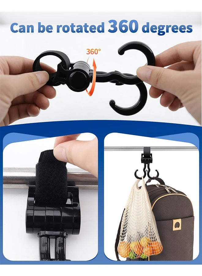 Quantum 4 Pack 360 Degree Rotatable Stroller Hooks - Heavy Duty Double S Shape Stroller Bag Hooks - Universal Adjustable Strap Shopping Organizer Hooks for Baby Stroller Wheelchair Shopping Cart Walker to Hang Diaper Bags & Handbags (Black) - Image 3