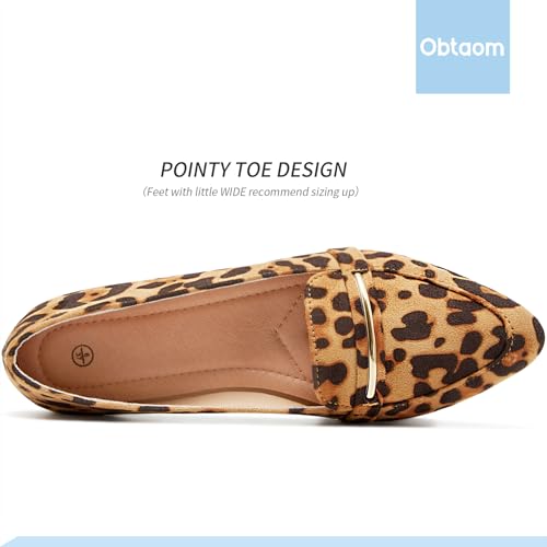 Obtaom Women's Pointy Toe Loafer Flat Comfortable Faux Suede Work Shoes,Cute Penny Loafer Slip On Ballet Flat(Leopard Print US10) - Image 5