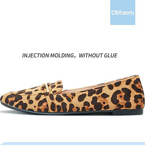 Obtaom Women's Pointy Toe Loafer Flat Comfortable Faux Suede Work Shoes,Cute Penny Loafer Slip On Ballet Flat(Leopard Print US10) - Image 2