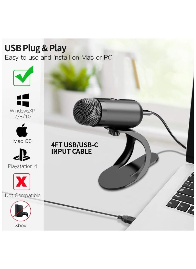 LKTOCAFT - USB Computer Microphone, Podcast Mic Desktop with Mute Button for Recording Streaming, Plug and Play Stand with Volume Control for PC, Laptop, Mac, Omnidirectional Condenser - Image 1
