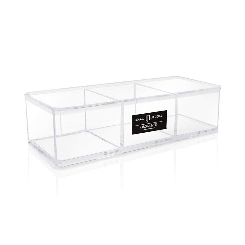 Isaac Jacobs Clear Acrylic 3 Section Organizer- Three Compartment Drawer Tray and Storage Solution for Office, Bathroom, Kitchen, Supplies, and More (Clear) - Image 1