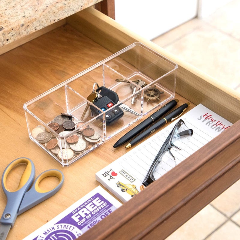 Isaac Jacobs Clear Acrylic 3 Section Organizer- Three Compartment Drawer Tray and Storage Solution for Office, Bathroom, Kitchen, Supplies, and More (Clear) - Image 5
