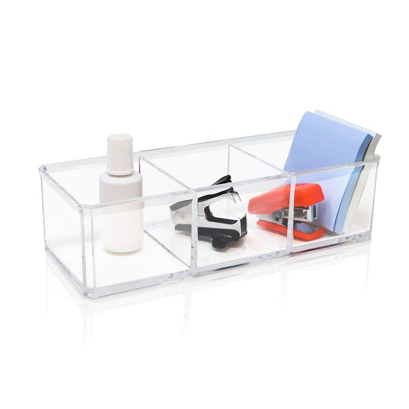 Isaac Jacobs Clear Acrylic 3 Section Organizer- Three Compartment Drawer Tray and Storage Solution for Office, Bathroom, Kitchen, Supplies, and More (Clear) - Image 4