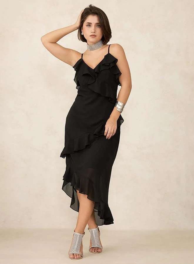 فيرجيو VIRGIO Georgette Ruffle Detailed Midi Dress