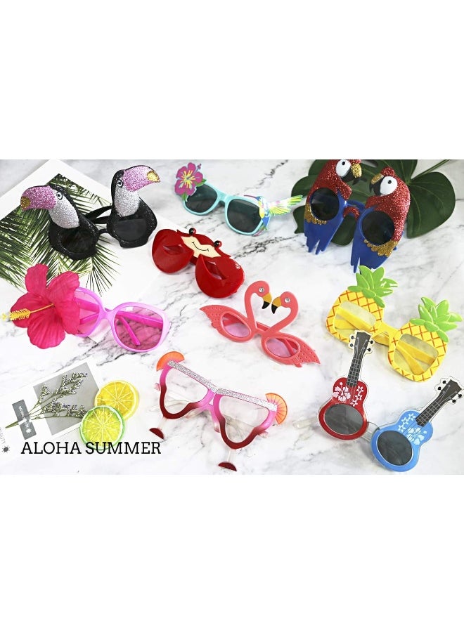 Ocean Line - Luau Party Sunglasses - 9 Pairs Funny Hawaiian Glasses, Tropical Fancy Dress Props, Fun Summer Kids Party Favors, Beach Themed Party Supplies Decoration - Image 1