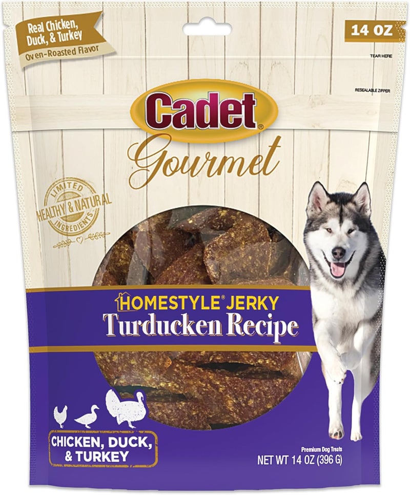 Cadet Gourmet Homestyle Turducken Recipe Jerky Chews for Dogs Healthy Natural Dog Training Treats Made with Real Turkey Duck  Chicken 14 oz - Image 1
