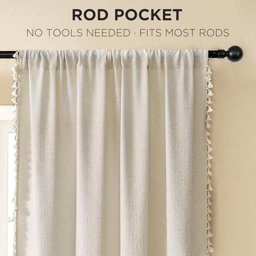 Joydeco Beige Boho Curtains 84 Inch Length 2 Panels, Super Soft Bohemian Farmhouse Curtains with Tassels, Semi Sheer Light Filtering Drapes for Bedroom Living Room (Rod Pocket, 52Wx84L) - Image 2
