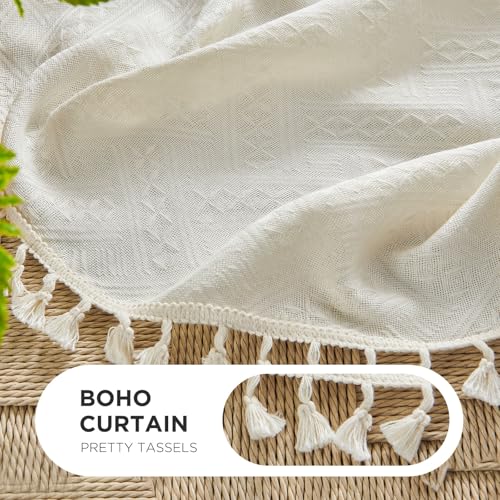 Joydeco Beige Boho Curtains 84 Inch Length 2 Panels, Super Soft Bohemian Farmhouse Curtains with Tassels, Semi Sheer Light Filtering Drapes for Bedroom Living Room (Rod Pocket, 52Wx84L) - Image 4