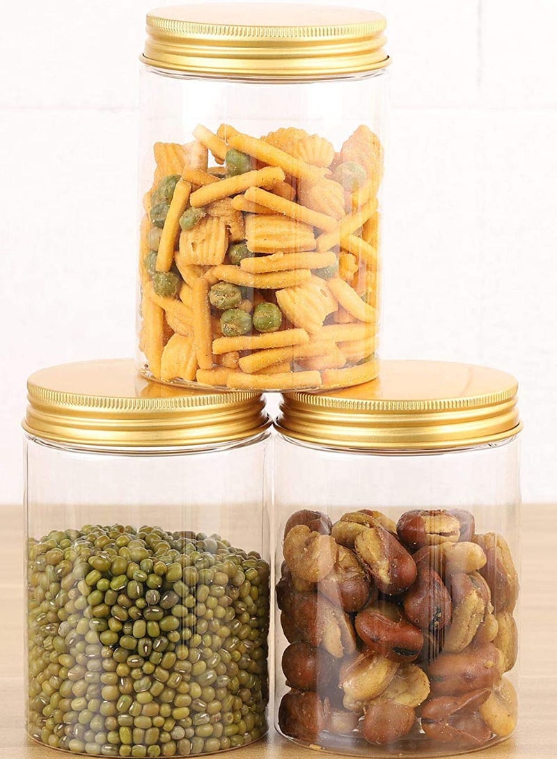 الصقر 12 قطعة (850 مللي) زجاجة تخزين التوابل فارغة قابلة لإعادة الملء برطمان شفاف / برطمان بسكويت / حاوية طعام / برطمانات بلاستيكية للحيوانات الأليفة / زجاجة بلاستيكية مع أغطية ذهبية معدنية - Image 2