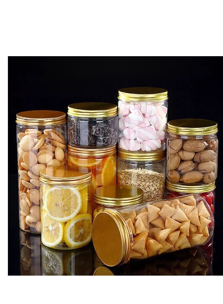 الصقر 12 قطعة (850 مللي) زجاجة تخزين التوابل فارغة قابلة لإعادة الملء برطمان شفاف / برطمان بسكويت / حاوية طعام / برطمانات بلاستيكية للحيوانات الأليفة / زجاجة بلاستيكية مع أغطية ذهبية معدنية - Image 4