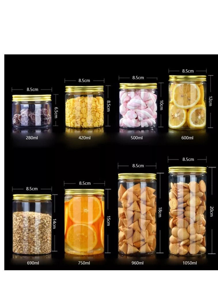 الصقر 12 قطعة (850 مللي) زجاجة تخزين التوابل فارغة قابلة لإعادة الملء برطمان شفاف / برطمان بسكويت / حاوية طعام / برطمانات بلاستيكية للحيوانات الأليفة / زجاجة بلاستيكية مع أغطية ذهبية معدنية - Image 3