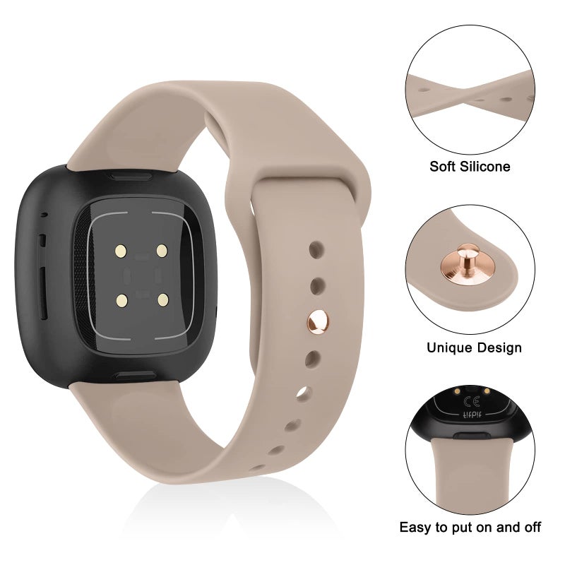 Vanjua Band Compatible with Fitbit Sense 2 / Sense Bands, Fitbit Versa 4 / Versa 3 Bands Women Men, Soft Silicone Replacement Strap for Fitbit Sense 2 / Versa 4 Smart Watch (Small, Stone) - Image 2