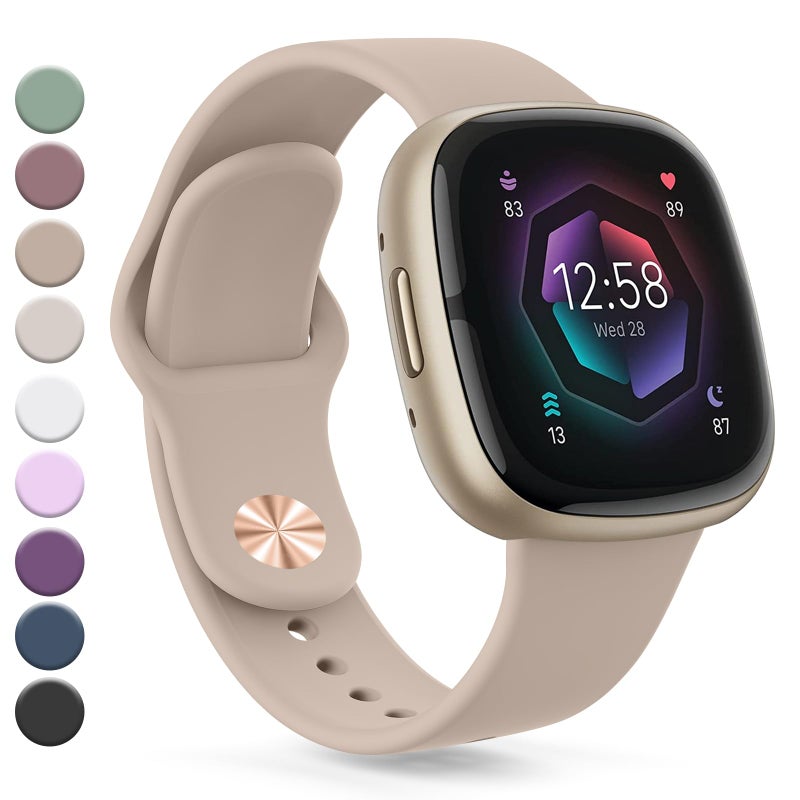 Vanjua Band Compatible with Fitbit Sense 2 / Sense Bands, Fitbit Versa 4 / Versa 3 Bands Women Men, Soft Silicone Replacement Strap for Fitbit Sense 2 / Versa 4 Smart Watch (Small, Stone) - Image 1