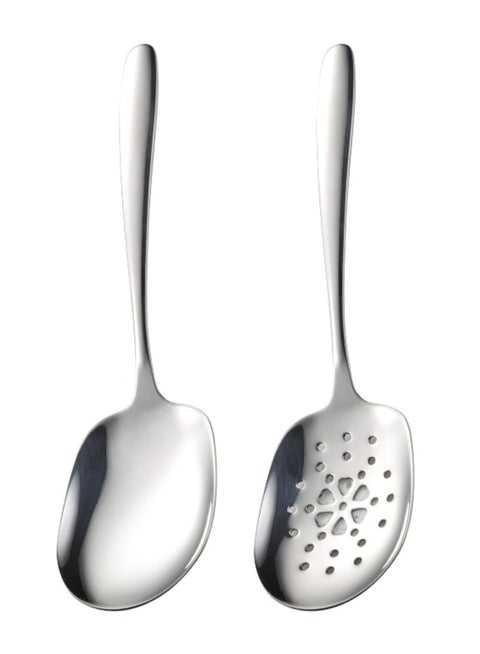 2-Pack Large Serving Spoons Set，Stainless Steel Slotted & Serving Spoons, 9.8" Buffet Utensils