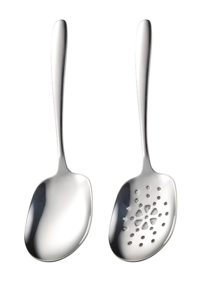 Oasisgalore - 2-Pack Large Serving Spoons Set，Stainless Steel Slotted & Serving Spoons, 9.8" Buffet Utensils - Image 1