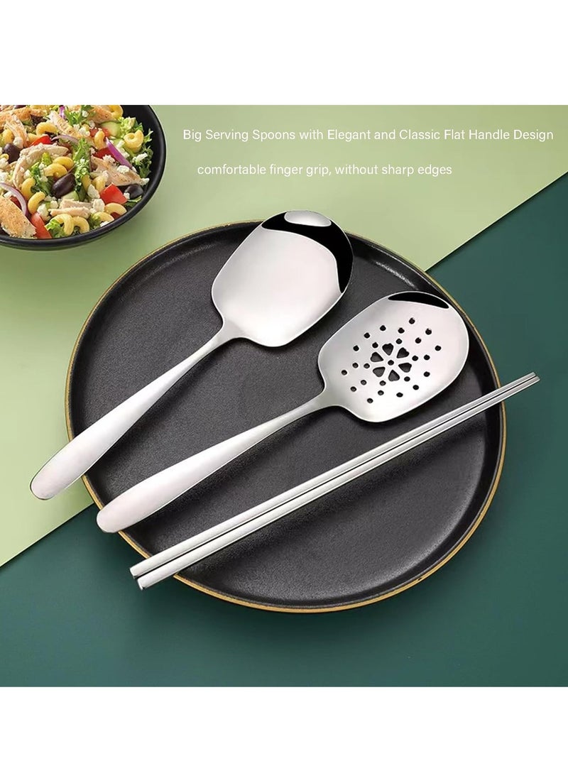 Oasisgalore - 2-Pack Large Serving Spoons Set，Stainless Steel Slotted & Serving Spoons, 9.8" Buffet Utensils - Image 1