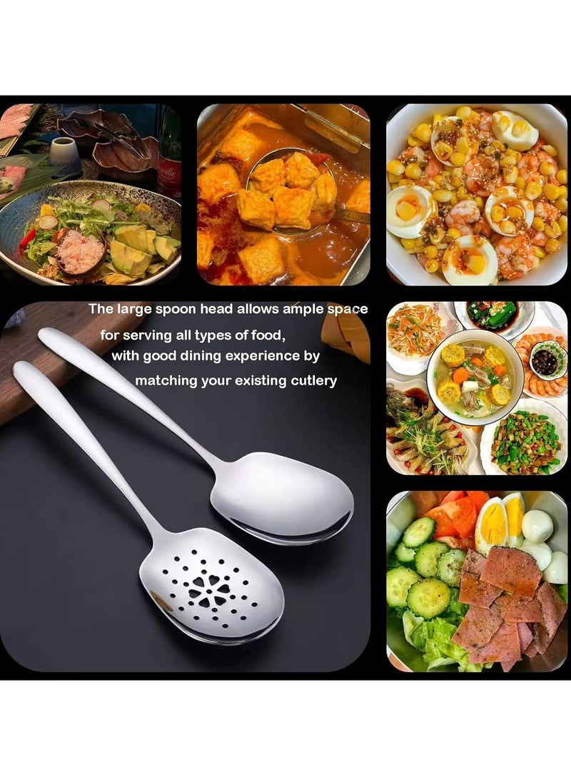 Oasisgalore - 2-Pack Large Serving Spoons Set，Stainless Steel Slotted & Serving Spoons, 9.8" Buffet Utensils - Image 1