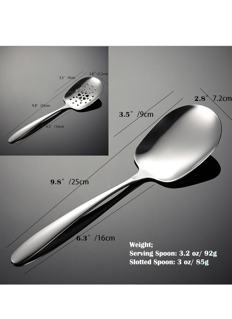 Oasisgalore - 2-Pack Large Serving Spoons Set，Stainless Steel Slotted & Serving Spoons, 9.8" Buffet Utensils - Image 1