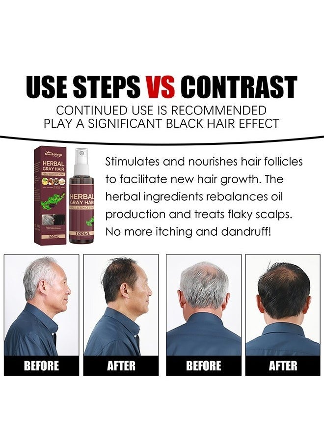 Herbal Gray Hair Verse Essence Spray 100ml, Dark Anti Graying Hair Serum for Men and Women, Nutrient Natural Darkening, Promoting Healthier and Thicker Hair 100ml
