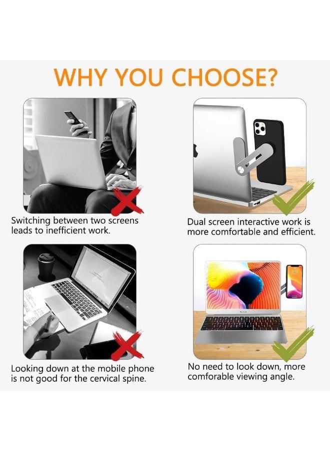 Laptop Phone Holder, Slim Portable Foldable Monitor Side Mount for Laptop or Desktop, Adjustable Smartphone Stand, Computer Monitor Expansion Bracket, Compatible with Any Phone, Silver - Image 4