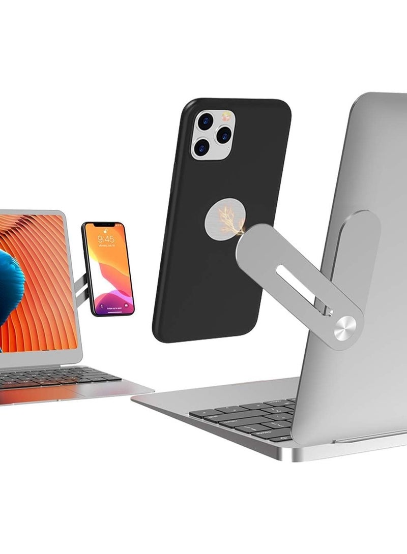 Laptop Phone Holder, Slim Portable Foldable Monitor Side Mount for Laptop or Desktop, Adjustable Smartphone Stand, Computer Monitor Expansion Bracket, Compatible with Any Phone, Silver - Image 1