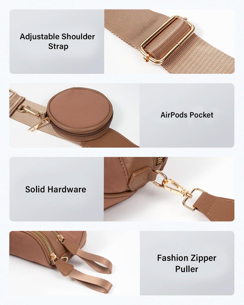 Valentoria Nylon Crossbody Bags for Women Spacious Bum Bags for Women Crossbody Large Fanny Pack with Removable Wallets Purse Belt Pouch(Caramel) - Image 5