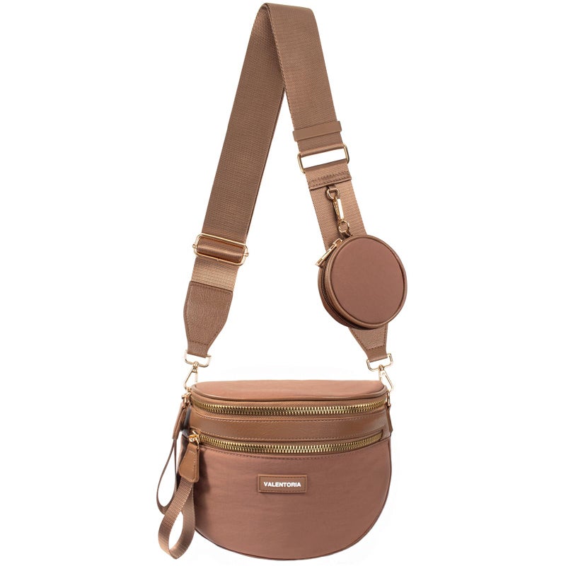 Valentoria Nylon Crossbody Bags for Women Spacious Bum Bags for Women Crossbody Large Fanny Pack with Removable Wallets Purse Belt Pouch(Caramel) - Image 1