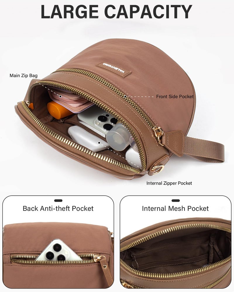 Valentoria Nylon Crossbody Bags for Women Spacious Bum Bags for Women Crossbody Large Fanny Pack with Removable Wallets Purse Belt Pouch(Caramel) - Image 2