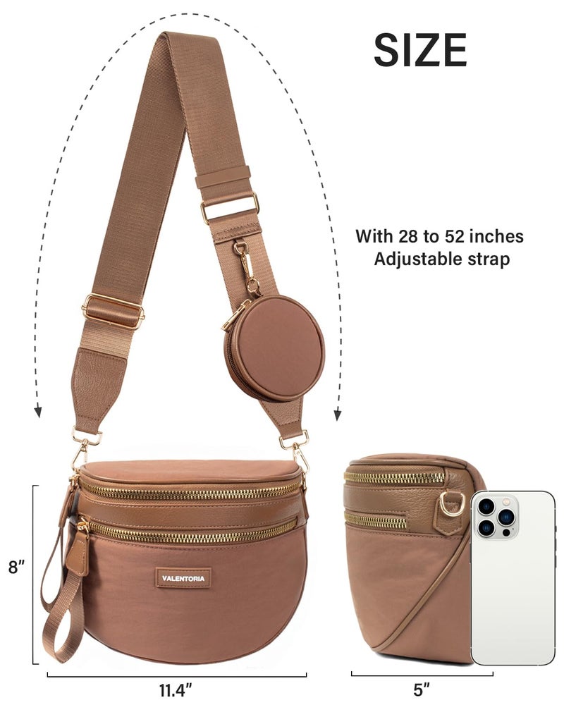 Valentoria Nylon Crossbody Bags for Women Spacious Bum Bags for Women Crossbody Large Fanny Pack with Removable Wallets Purse Belt Pouch(Caramel) - Image 4
