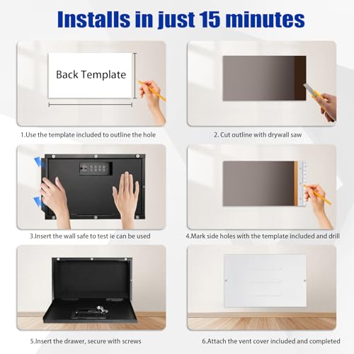 Ryansunoro Hidden In Wall Safe - Electronic Hidden Wall Safe for Home and Office, Fits Between 16 Inch Studs, with Magnetic Vent Cover and Digital Keypad to Secure Cash, Jewelry, Documents - Image 5