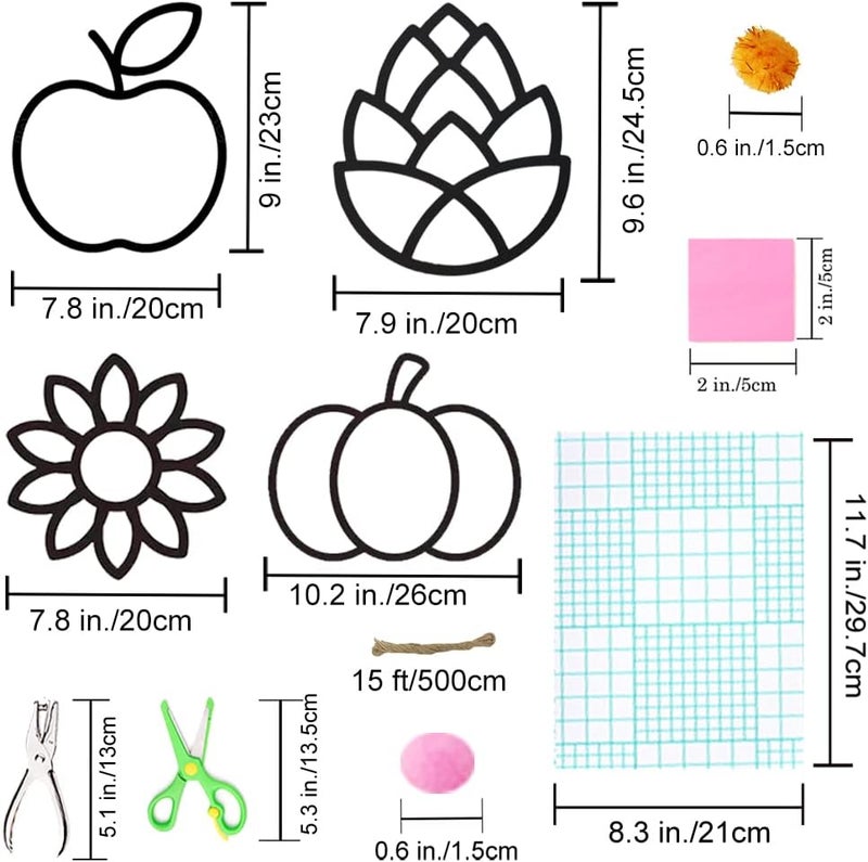 Exquiss EXQUISS Fall Tissue Paper Crafts for Kids Tissue Papers Stained Glass Effect Paper Sun Catcher Kit Autumn Silhouette Window Decorations for Kids DIY Holiday Classroom Activity Art Project - Image 3