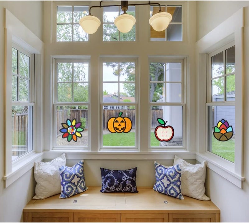 Exquiss EXQUISS Fall Tissue Paper Crafts for Kids Tissue Papers Stained Glass Effect Paper Sun Catcher Kit Autumn Silhouette Window Decorations for Kids DIY Holiday Classroom Activity Art Project - Image 4