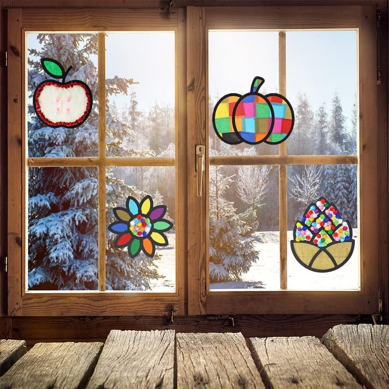 Exquiss EXQUISS Fall Tissue Paper Crafts for Kids Tissue Papers Stained Glass Effect Paper Sun Catcher Kit Autumn Silhouette Window Decorations for Kids DIY Holiday Classroom Activity Art Project - Image 5
