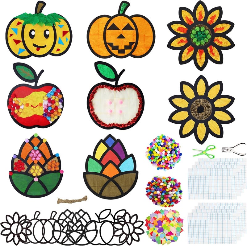 Exquiss EXQUISS Fall Tissue Paper Crafts for Kids Tissue Papers Stained Glass Effect Paper Sun Catcher Kit Autumn Silhouette Window Decorations for Kids DIY Holiday Classroom Activity Art Project - Image 1