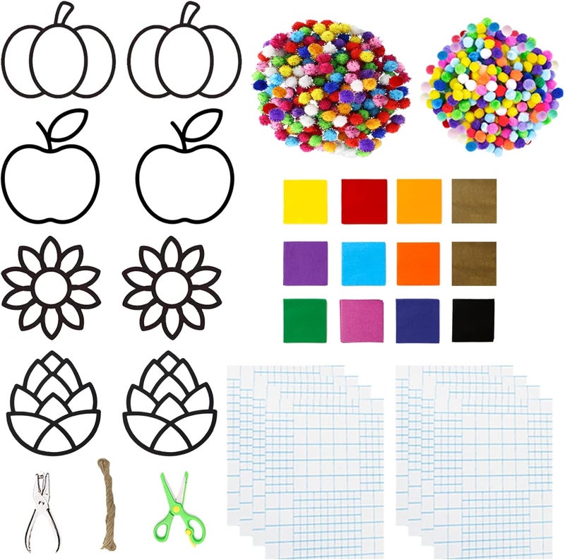Exquiss EXQUISS Fall Tissue Paper Crafts for Kids Tissue Papers Stained Glass Effect Paper Sun Catcher Kit Autumn Silhouette Window Decorations for Kids DIY Holiday Classroom Activity Art Project - Image 2