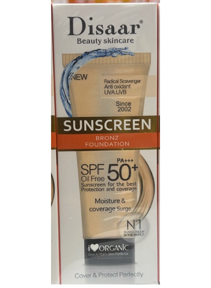 Disaar Beauty Skincare Bronz Foundation Sunscreens, featuring SPF 50+ and PA+++ protection