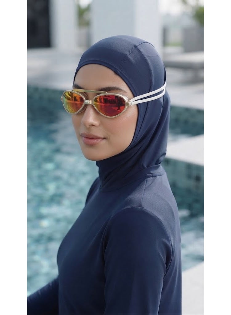 نظارة سباحة عصرية بتصميم عاكس وإطار ذهبي أنيق - حماية عالية ورؤية واضحة (مناسبة للبالغين)حاميه من الشمس مانعه للتسريب - Image 2